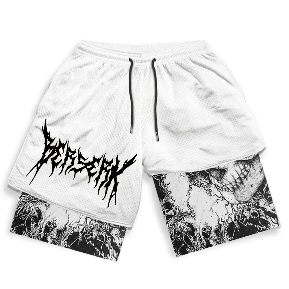 Skull Face 2-in-1 Compression Shorts